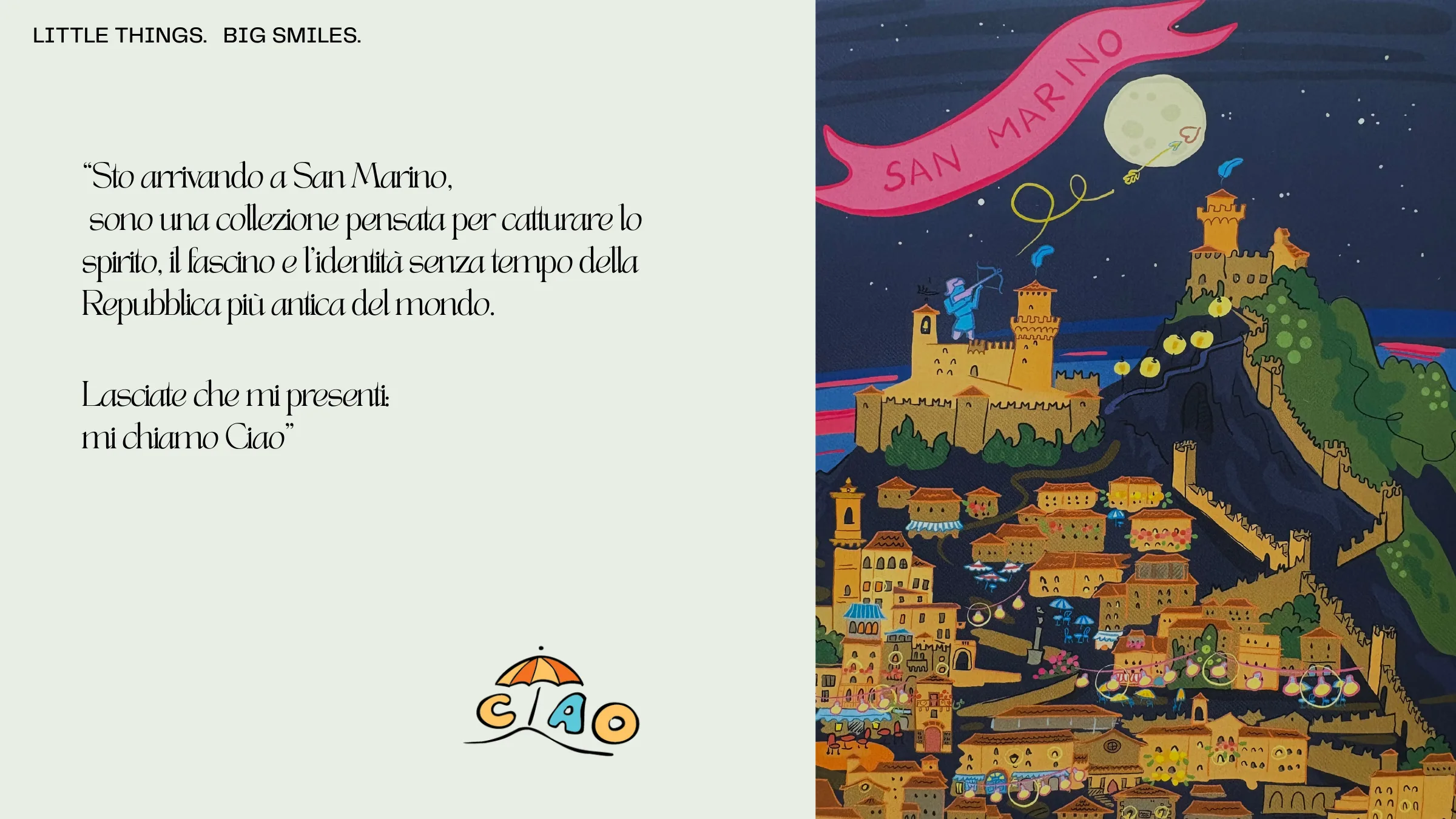 Presentazione della collezione CIAO con panorama notturno di San Marino